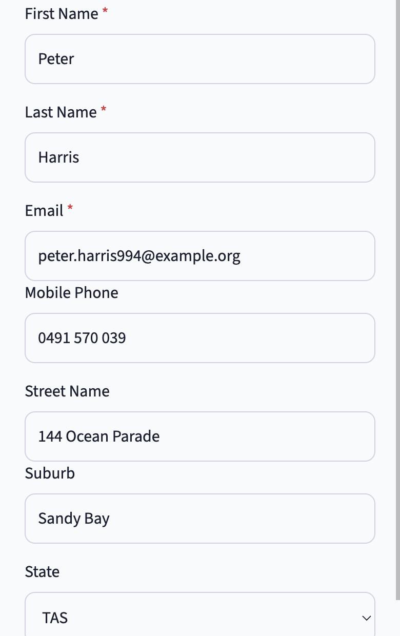A survey on a phone asking 'First, are these details right?' with the supporter's name, email, phone and address already filled in